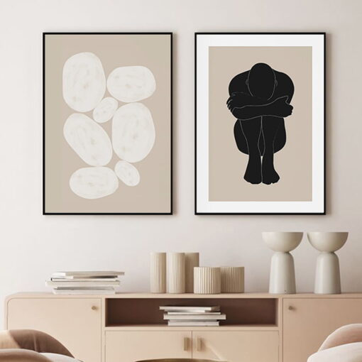 Bold Black Brown Beige Abstract Minimalist Wall Art Modern Figure Art Gallery Wall Decor