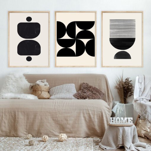 Bold Black White Abstract Minimalist Wall Decor Modern Art For Contemporary Living Room Decor