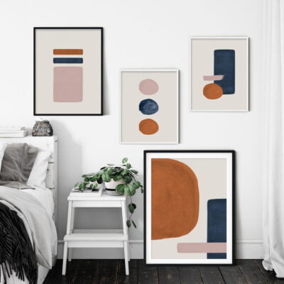 Burnt Orange Abstract Color Block Wall Art Pictures For Modern Loft Apartment Living Room Decor