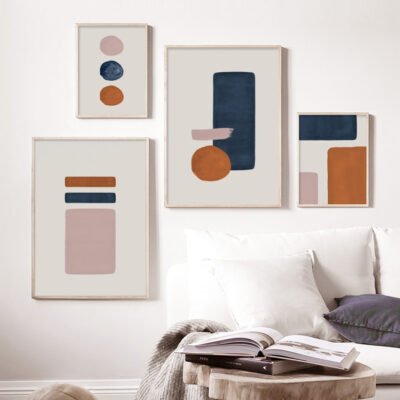 Burnt Orange Abstract Color Block Wall Art Pictures For Modern Loft Apartment Living Room Decor
