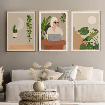 But First Coffee Neutral Colors Botanical Abstract Portrait Gallery Wall Decor For Dining Room