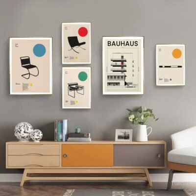 Classic Bauhaus Retrospective Minimalist Wall Art Fine Art Canvas Prints For Home Office Study Art Decor