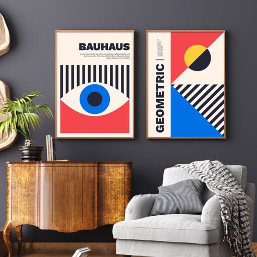 Colorful Abstract Bauhaus Geometric Design Wall Art Pictures For Modern City Apartment Decor