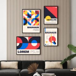 Colorful Abstract Bauhaus Geometric Design Wall Art Pictures For Modern City Apartment Decor