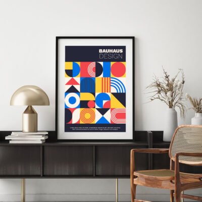 Colorful Abstract Bauhaus Geometric Design Wall Art Pictures For Modern City Apartment Decor