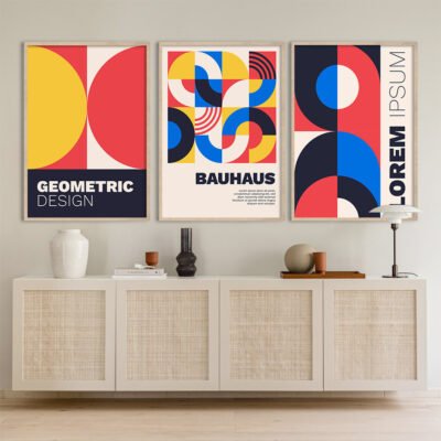 Colorful Abstract Bauhaus Geometric Design Wall Art Pictures For Modern City Apartment Decor