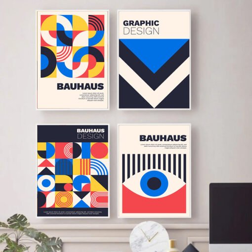 Colorful Abstract Bauhaus Geometric Design Wall Art Pictures For Modern City Apartment Decor