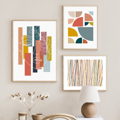 Colorful Abstract Geometric Bohemian Gallery Wall Decor For Living Room Dining Room