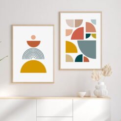 Colorful Abstract Geometric Bohemian Gallery Wall Decor For Living Room Dining Room