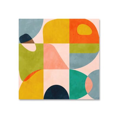 Colorful Abstract Mid Century Color Block Wall Art Square Format Pictures For Living Room