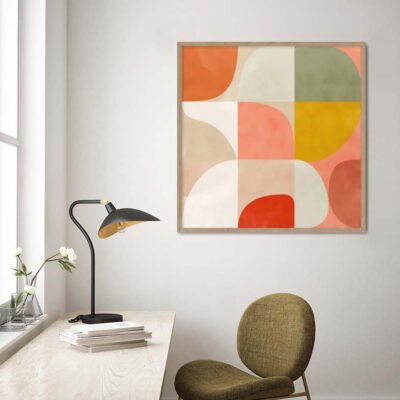 Colorful Abstract Mid Century Color Block Wall Art Square Format Pictures For Living Room