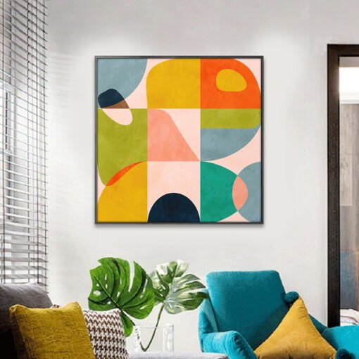 Colorful Abstract Mid Century Color Block Wall Art Square Format Pictures For Living Room