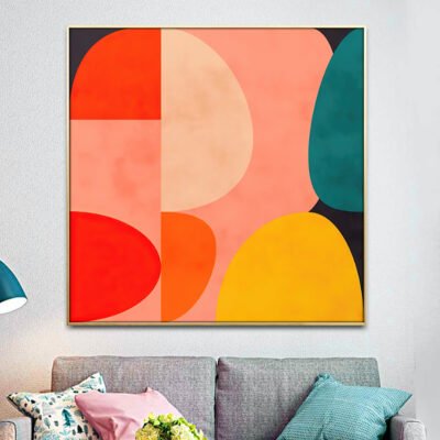 Colorful Abstract Mid Century Color Block Wall Art Square Format Pictures For Living Room