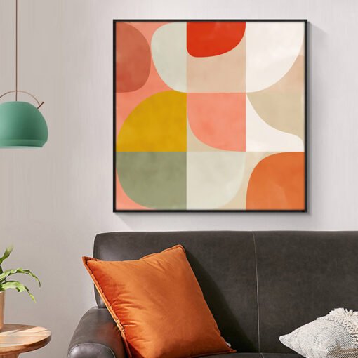 Colorful Abstract Mid Century Color Block Wall Art Square Format Pictures For Living Room