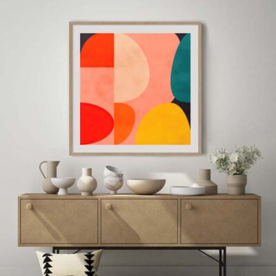 Colorful Abstract Mid Century Color Block Wall Art Square Format Pictures For Living Room