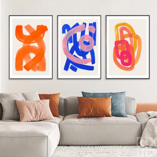 Colorful Abstract Wall Art Pink Blue Orange Pictures For Modern Apartment Living Room Decor
