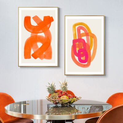 Colorful Abstract Wall Art Pink Blue Orange Pictures For Modern Apartment Living Room Decor