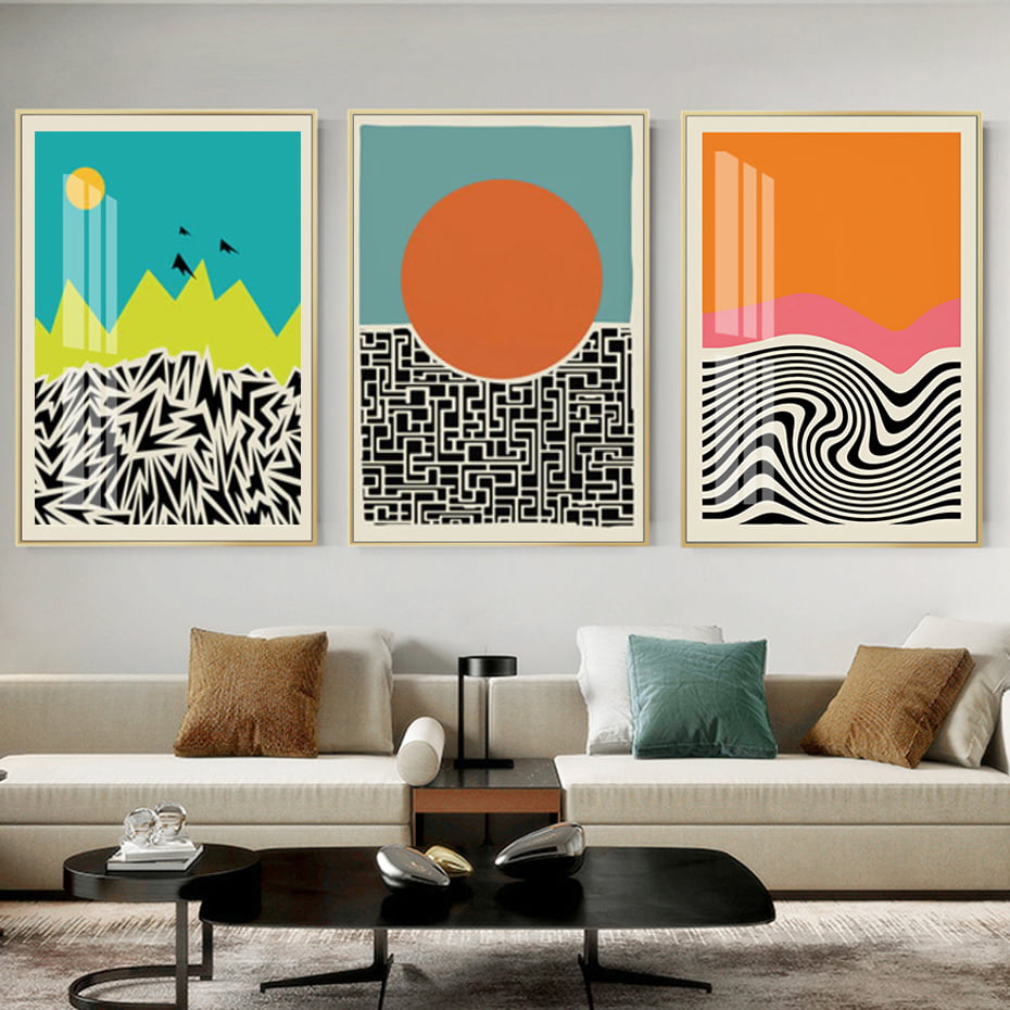 Colorful Contemporary Retro Landscape Abstract Wall Decor Pictures For Modern Home Office