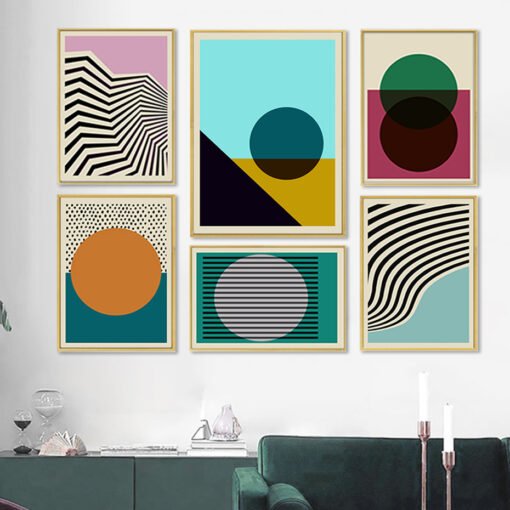 Colorful Modern Abstract Spherical Geometric Wall Art Pictures For Modern Apartment Living Room