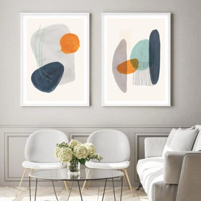 Colorful Orange Blue Hues Geomorphic Abstract Wall Art Pictures For Modern Interior Design