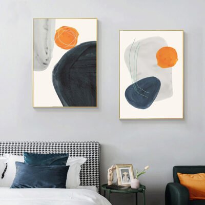 Colorful Orange Blue Hues Geomorphic Abstract Wall Art Pictures For Modern Interior Design