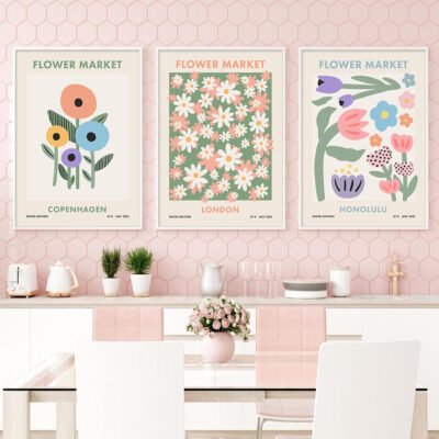 Colorful Pink Purple Red Green Orange Floral Posters Fine Art Canvas Prints For Living Room Decor