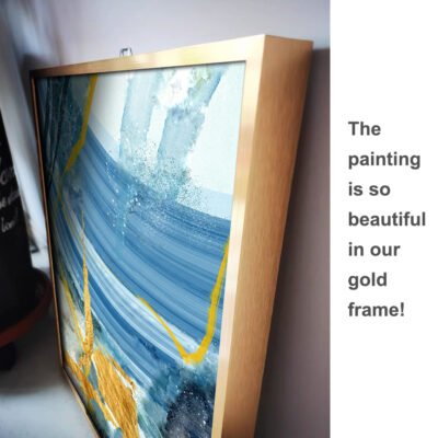 Colorful Shades Of Blue Golden Marble Print Wall Art Pictures For Modern Apartment Living Room