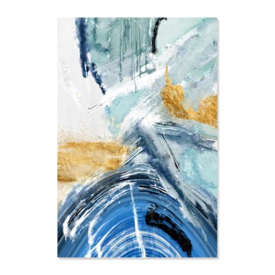 Colorful Shades Of Blue Golden Marble Print Wall Art Pictures For Modern Apartment Living Room