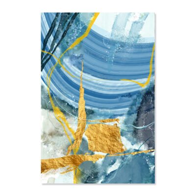 Colorful Shades Of Blue Golden Marble Print Wall Art Pictures For Modern Apartment Living Room