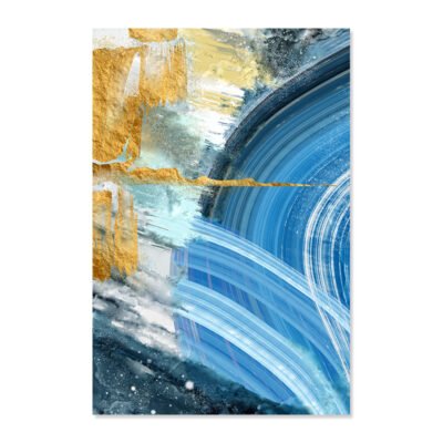 Colorful Shades Of Blue Golden Marble Print Wall Art Pictures For Modern Apartment Living Room