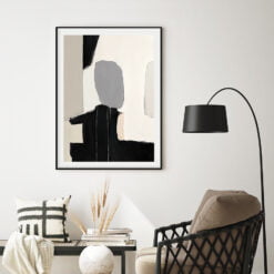 Contemporary Abstract Black Beige Color Block Wall Art Pictures For Modern Minimalist Living Room