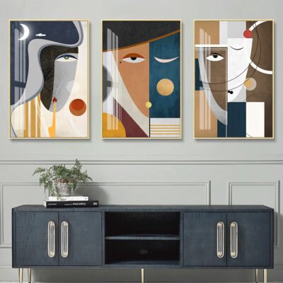 Contemporary Abstract Color Block Portrait Wall Art Pictures For Modern Loft Apartment Decor