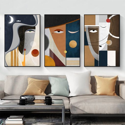 Contemporary Abstract Color Block Portrait Wall Art Pictures For Modern Loft Apartment Decor