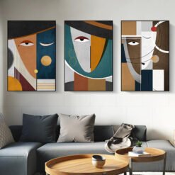 Contemporary Abstract Color Block Portrait Wall Art Pictures For Modern Loft Apartment Decor