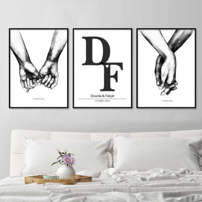 Elegant Personalized Anniversary Love Print Wall Art Lovers Pictures For Bedroom Decor