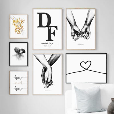 Elegant Personalized Anniversary Love Print Wall Art Lovers Pictures For Bedroom Decor