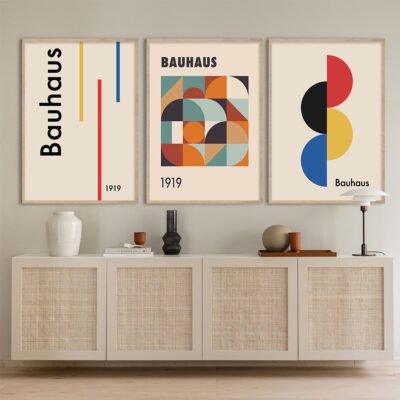 Geometric Abstract Bauhaus Wall Art Pictures For Living Room Modern Home Office Interiors