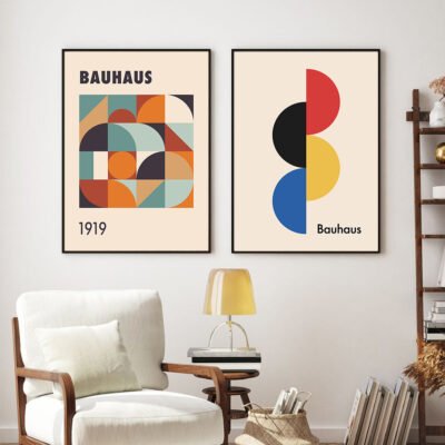 Geometric Abstract Bauhaus Wall Art Pictures For Living Room Modern Home Office Interiors