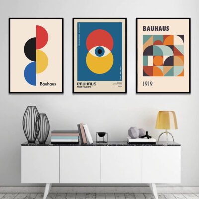 Geometric Abstract Bauhaus Wall Art Pictures For Living Room Modern Home Office Interiors