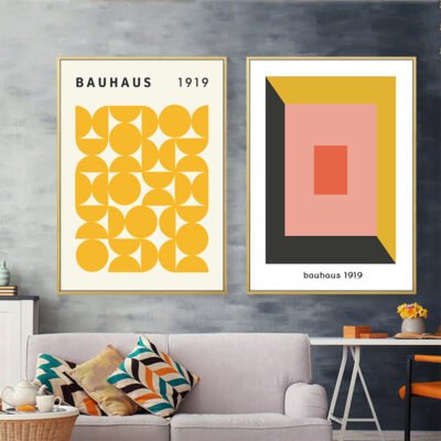 Geometric Abstract Bauhaus Wall Art Pictures For Living Room Modern Home Office Interiors