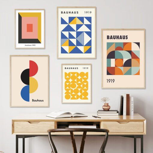 Geometric Abstract Bauhaus Wall Art Pictures For Living Room Modern Home Office Interiors