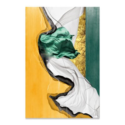 Golden Green Silk Marble Wall Art Fine Art Canvas Print Luxury Pictures For Modern Entrance Hall