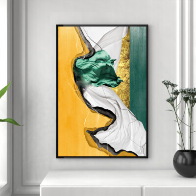 Golden Green Silk Marble Wall Art Fine Art Canvas Print Luxury Pictures For Modern Entrance Hall