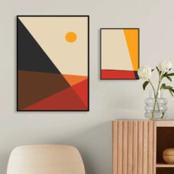 Mid Century Abstract Geometric Landscape Wall Art Pictures For Modern Apartment Interior Decor