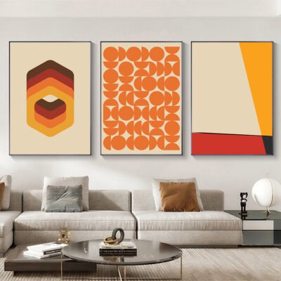 Mid Century Abstract Geometric Landscape Wall Art Pictures For Modern Apartment Interior Decor