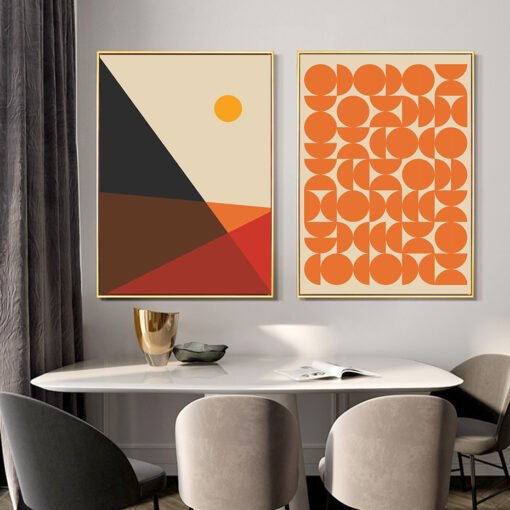 Mid Century Abstract Geometric Landscape Wall Art Pictures For Modern Apartment Interior Decor