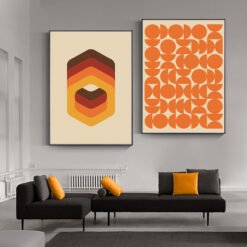 Mid Century Abstract Geometric Landscape Wall Art Pictures For Modern Apartment Interior Decor