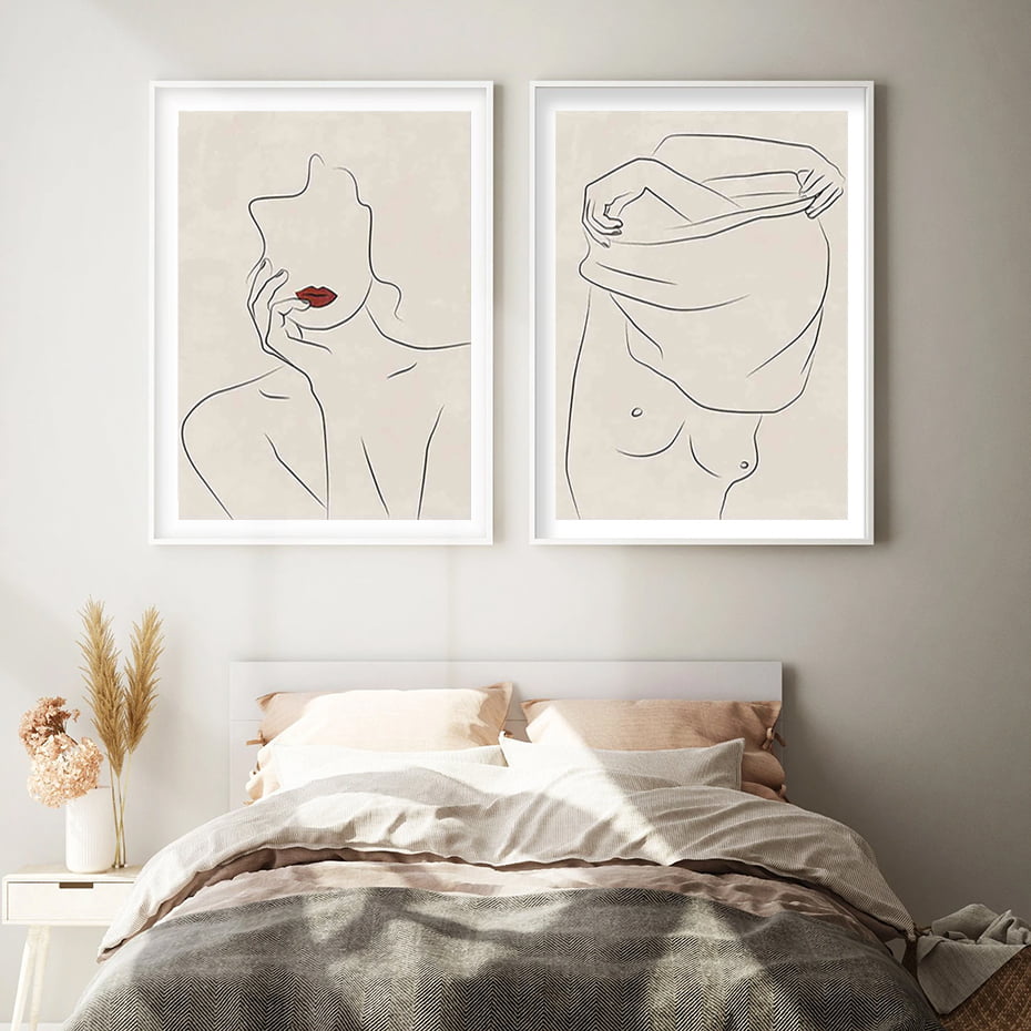 Mid Century Abstract Minimalist Line Art Portrait Wall Art Fine Art Canvas Prints For Living Room