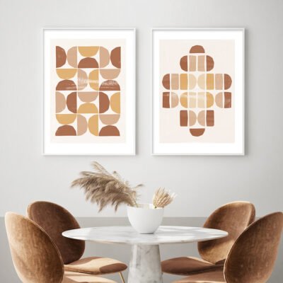 Minimalist Abstract Shapes Neutral Colors Bohemian Gallery Wall Art Pictures For Living Room