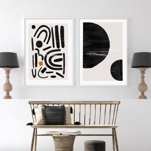 Minimalist Abstract Shapes Neutral Colors Bohemian Gallery Wall Art Pictures For Living Room